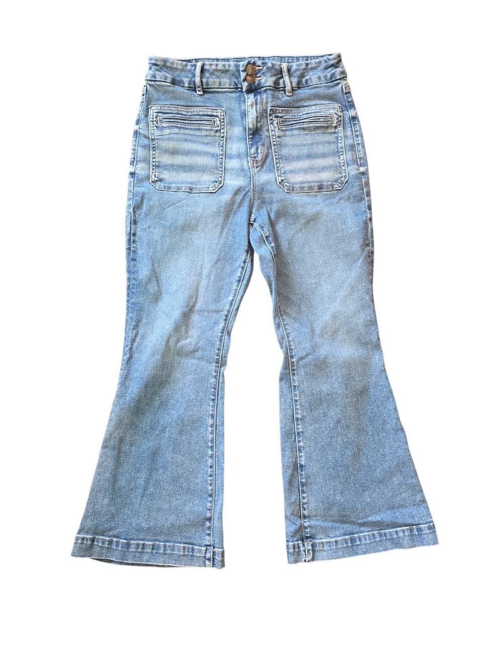 American Eagle Jeans 20 Curvy Super Hi Rise Flare Next Level Blue Denim Boho, 10